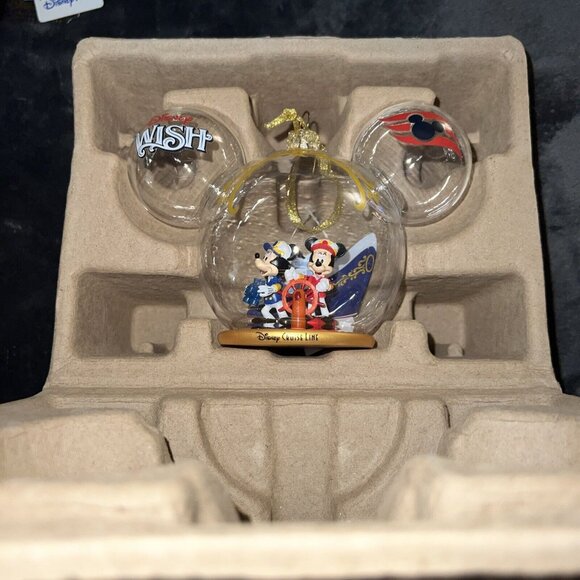 Disney Cruise Line Wish Ship Captain Mickey Minnie Ear Glass Christmas Ornament - Picture 8 of 8